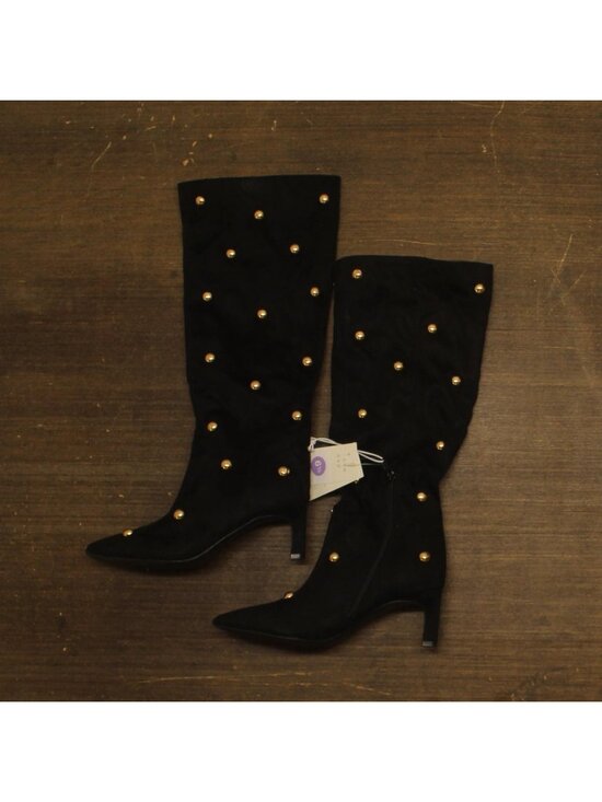 a new day Shoes - A New Day Womens Justice Boots Faux Suede Studded 94568940 Jet Black / Gold 6.5M